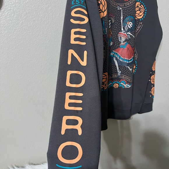 Sendero Charcoal “Viejones” Hoodie with Teal Drawstrings NWT - Picture 4 of 7